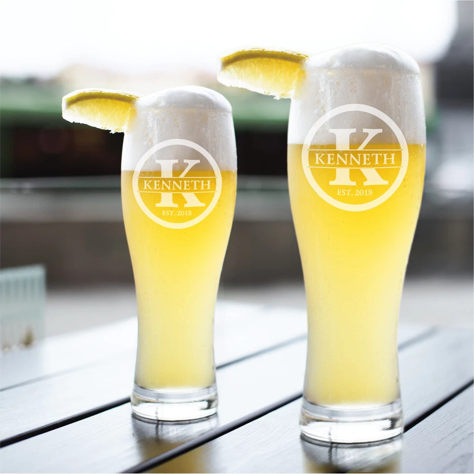 Custom Pilsner Beer Glass Mug - 16 oz Pint Glass - Beer Cup Glass Engraved