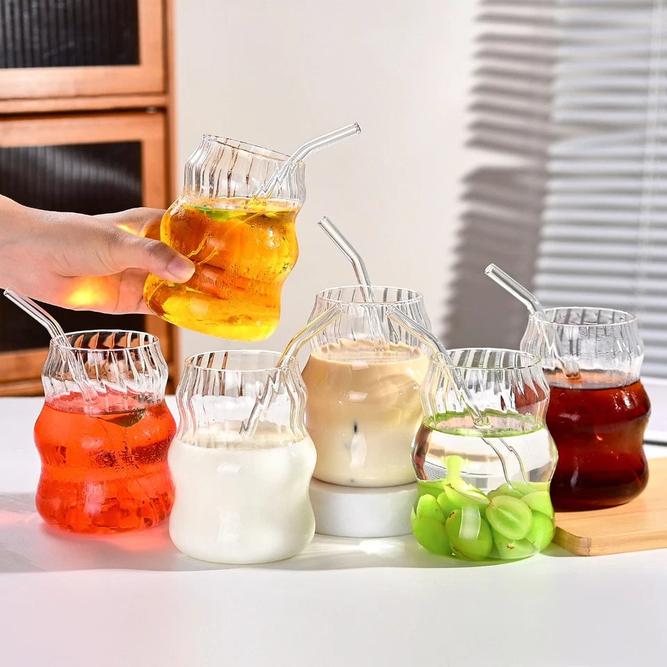 6 Pcs 19 Ounce Glass Straw Cup, Coffee Cup, Milk Cup, Juice Cup, Cold Drink Cup,